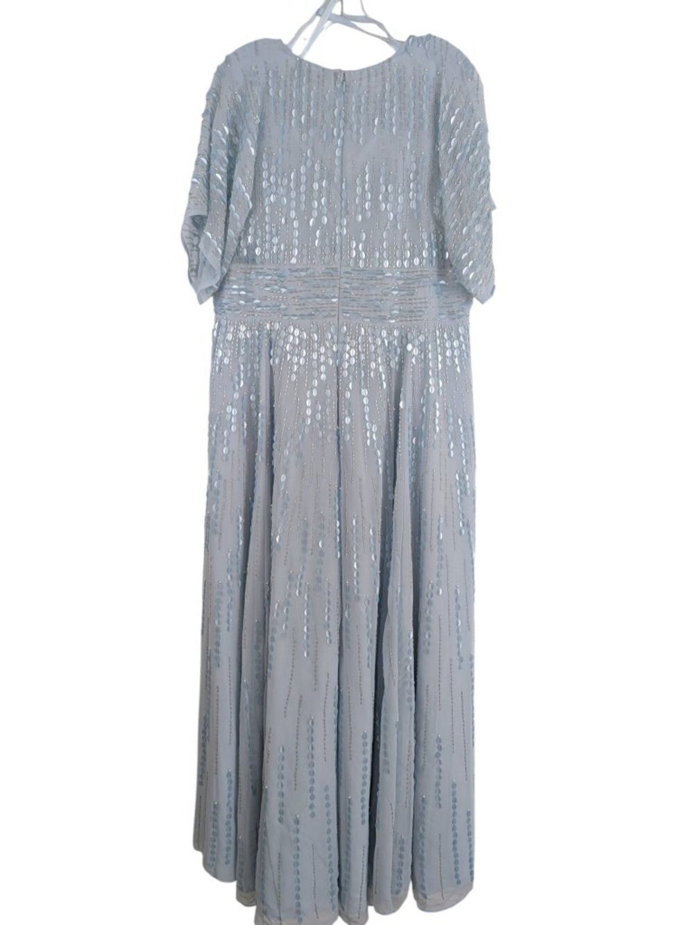 Mac Duggal Blue Maxi Dress V-neck Sequin Short Sleeve Empire Waist 10807 Size 14 - Picture 4 of 16